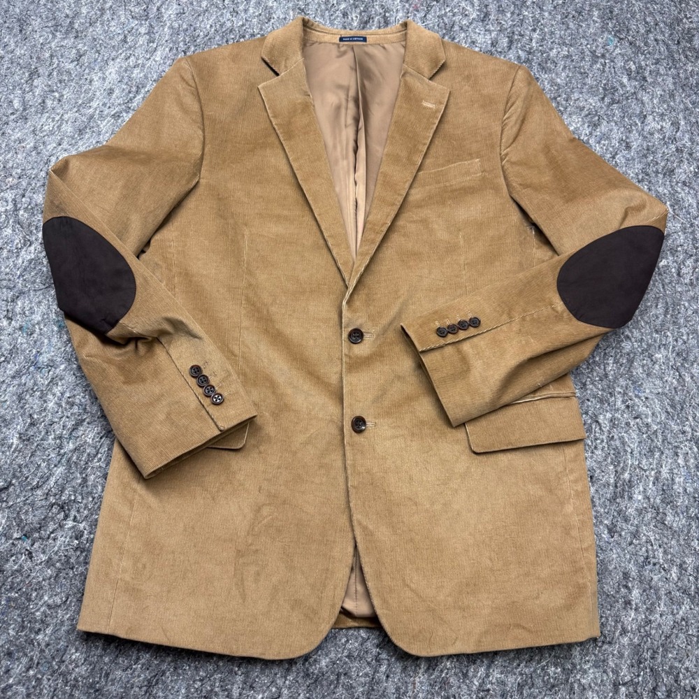 Stafford Mens Corduroy Blazer Tan Camel Elbow Patches Classic‎ Fit Sport Coat